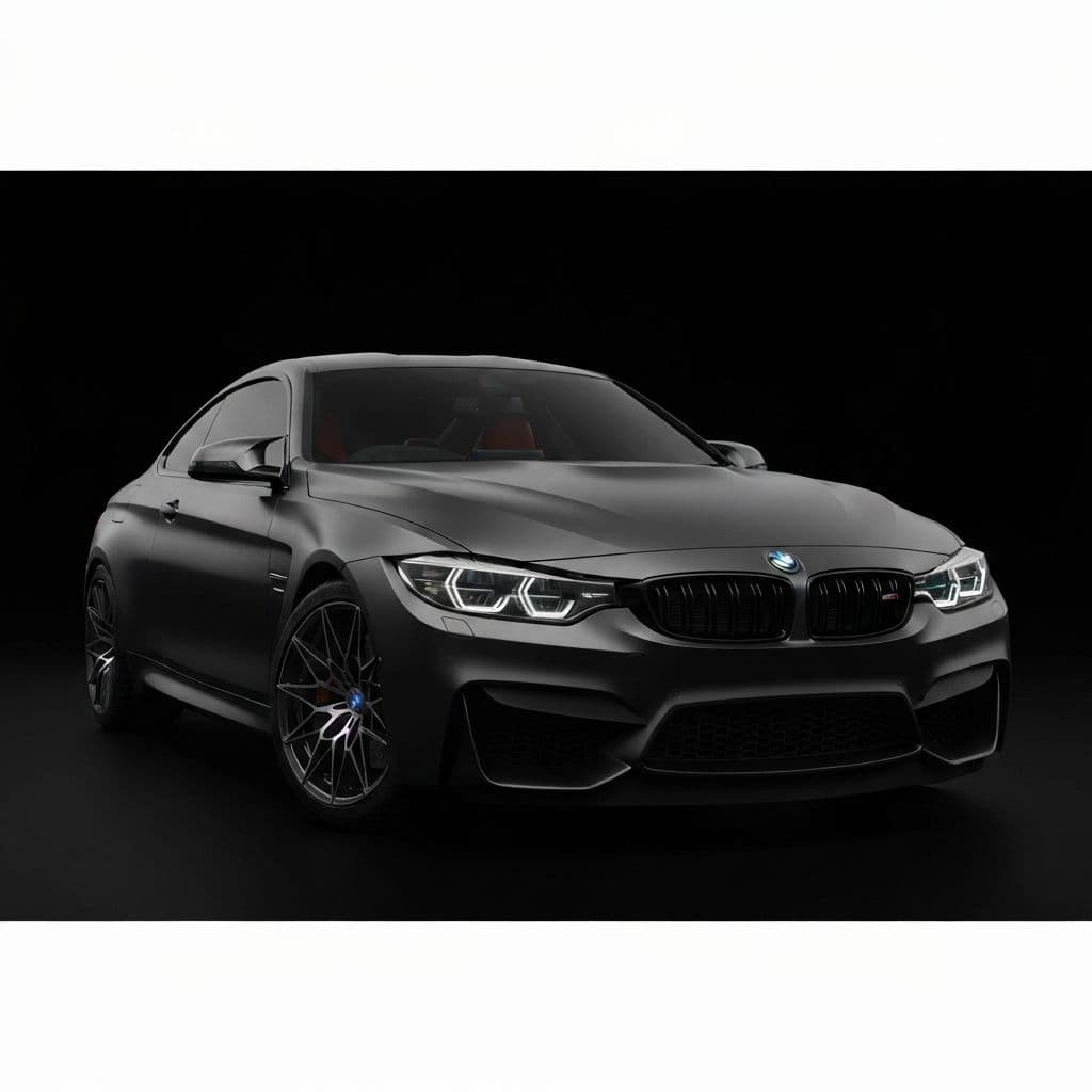 Matte black wrapped BMW coupe